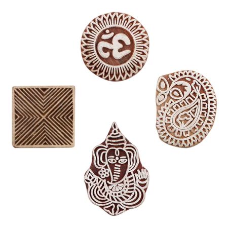 Set of 4 Piece New Mix Wooden Printing Blocks